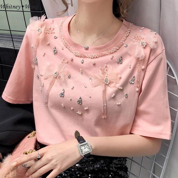 women's t-shirt whitney wang summer fashion streetwear short sleeve pearls beading diamonds women casual tees lady dz7z, White
women's t-shirt whitney wang summer fashion streetwear short sleeve pearls beading diamonds women casual tees lady dz7z, White