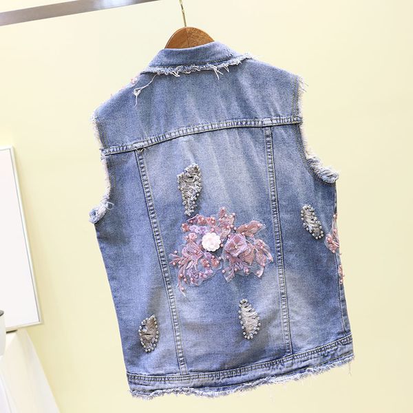 women's vests spring beads torn hole embroidered flower elegant girl vest fine denim sleeveless woman's jacket blue qoj8, Black;white
women's vests spring beads torn hole embroidered flower elegant girl vest fine denim sleeveless woman's jacket blue qoj8, Black;white