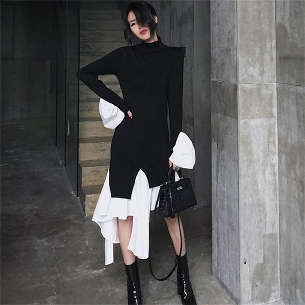 autumn fashion knitting dress female flare long sleeve turtleneck patchwork ruffle hem irregular women's dresses robe 210519, Black;gray
autumn fashion knitting dress female flare long sleeve turtleneck patchwork ruffle hem irregular women's dresses robe 210519, Black;gray