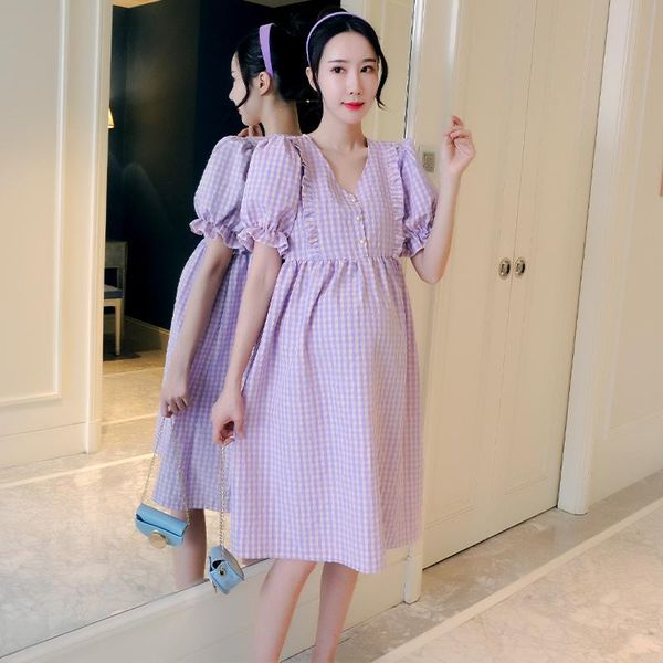 153# maternity dress summer v neck plaid solid color midi cotton stylish pregnant women mom dresses, White
153# maternity dress summer v neck plaid solid color midi cotton stylish pregnant women mom dresses, White