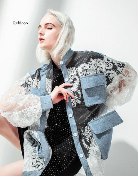 women's jackets spring autumn stand collar long sleeve blue denim lace split joint big size jacket women coat fashion tide, Black;brown
women's jackets spring autumn stand collar long sleeve blue denim lace split joint big size jacket women coat fashion tide, Black;brown