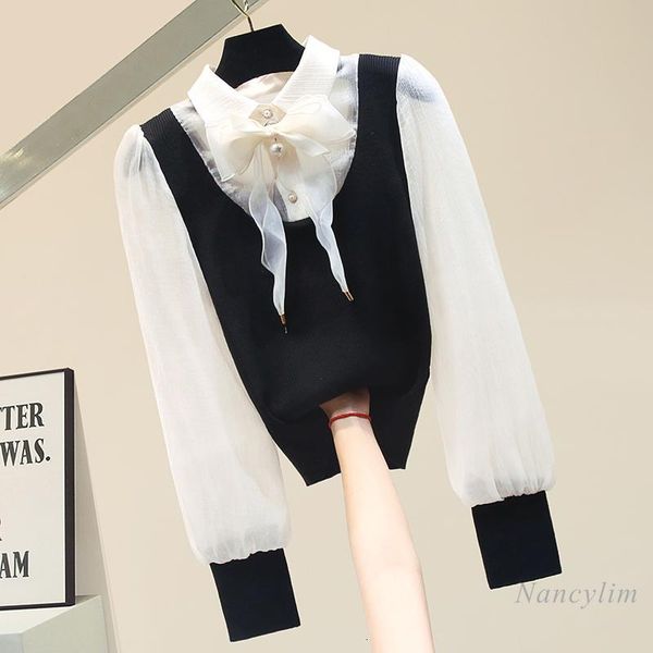 women's blouses & shirts personalized pullover chiffon stitching long sleeve knit shirt lady 2021 spring outer wear nancylim, White
women's blouses & shirts personalized pullover chiffon stitching long sleeve knit shirt lady 2021 spring outer wear nancylim, White