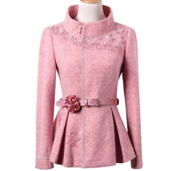 women's wool & blends vintage embroidered women winter coat warm short slim belted stand collar woolen coats, Black
women's wool & blends vintage embroidered women winter coat warm short slim belted stand collar woolen coats, Black