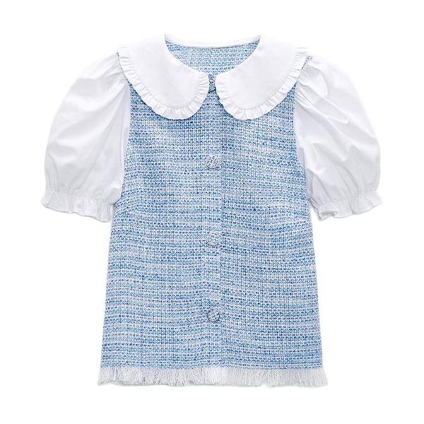 women's blouses & shirts diyig woman 2021 summer sweet graceful lapel bubble sleeve button decoration stitching texture shirt top, White
women's blouses & shirts diyig woman 2021 summer sweet graceful lapel bubble sleeve button decoration stitching texture shirt top, White