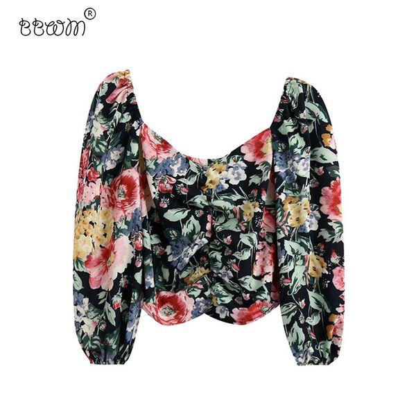 women vintage floral print ruched cropped blouses vintage square collar puff sleeve shirts female chic 210520, White
women vintage floral print ruched cropped blouses vintage square collar puff sleeve shirts female chic 210520, White