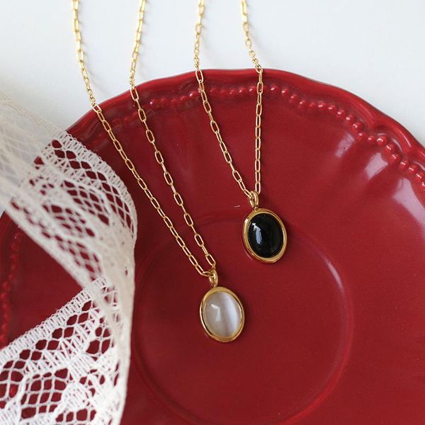 pendant necklaces stainless steel minimalist for women black and white luster oval chain fashion statement luxury accessories jewellery, Silver
pendant necklaces stainless steel minimalist for women black and white luster oval chain fashion statement luxury accessories jewellery, Silver