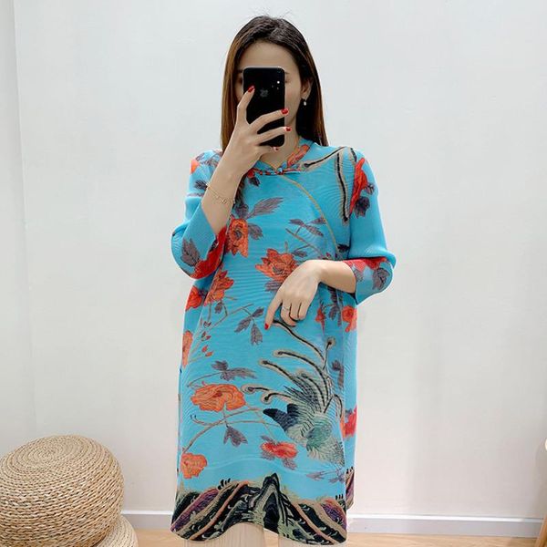 casual dresses vintage printing flower dress for women three quarter sleeve pleated female summer elegant clothing e209, Black;gray
casual dresses vintage printing flower dress for women three quarter sleeve pleated female summer elegant clothing e209, Black;gray