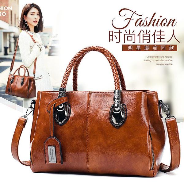 cross border style of oil wax leather bag exported to europe and america boston women's single shoulder soft bags
cross border style of oil wax leather bag exported to europe and america boston women's single shoulder soft bags