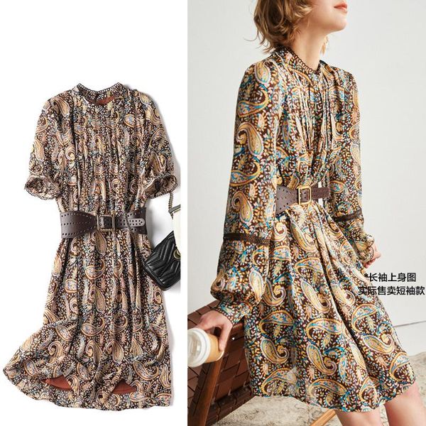 casual dresses retro slim paisley printed leather belt short sleeve chiffon dress summer european and american women skirt, Black;gray
casual dresses retro slim paisley printed leather belt short sleeve chiffon dress summer european and american women skirt, Black;gray