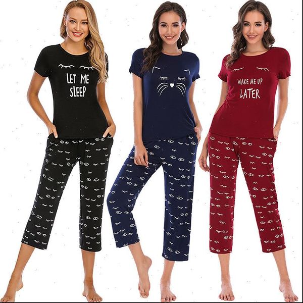 autumn pajamas printed short women sleepwear sleeved cropped trousers round neck two piece home service for, Black;red
autumn pajamas printed short women sleepwear sleeved cropped trousers round neck two piece home service for, Black;red