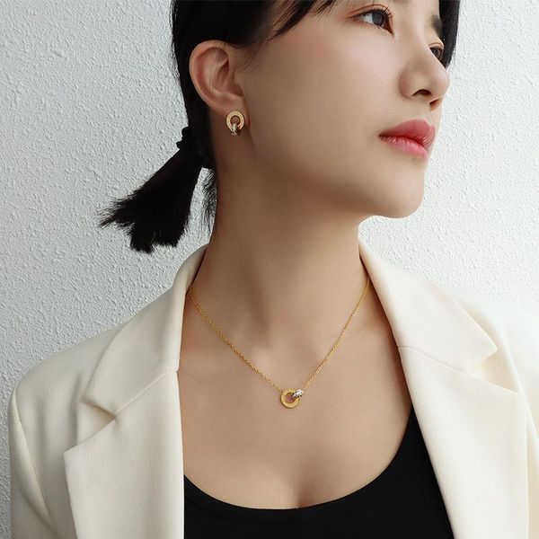 earrings & necklace yaonuan roman annulus necklace/earring trendy titanium steel gold plated clavicle chain zircon pendant fashion jewelry s, Silver
earrings & necklace yaonuan roman annulus necklace/earring trendy titanium steel gold plated clavicle chain zircon pendant fashion jewelry s, Silver