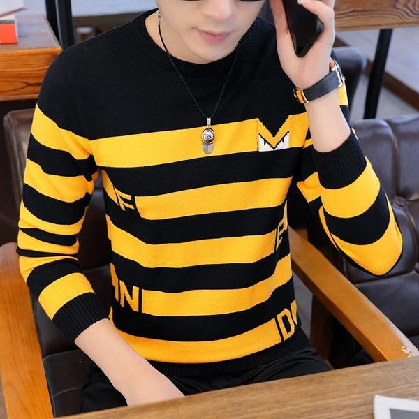 men's sweaters autumn/winter round neck casual stripe sweater teens korean slim, White;black
men's sweaters autumn/winter round neck casual stripe sweater teens korean slim, White;black