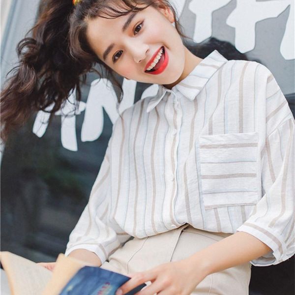harajuku women's loose college style blouse striped print shirt wild short-sleeved turn-down collar sweet 1 blouses & shirts, White
harajuku women's loose college style blouse striped print shirt wild short-sleeved turn-down collar sweet 1 blouses & shirts, White