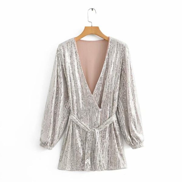 women silver shining sequin wrap dress night club wear party mini v neck long sleeve female loose short dresses casual, Black;gray
women silver shining sequin wrap dress night club wear party mini v neck long sleeve female loose short dresses casual, Black;gray