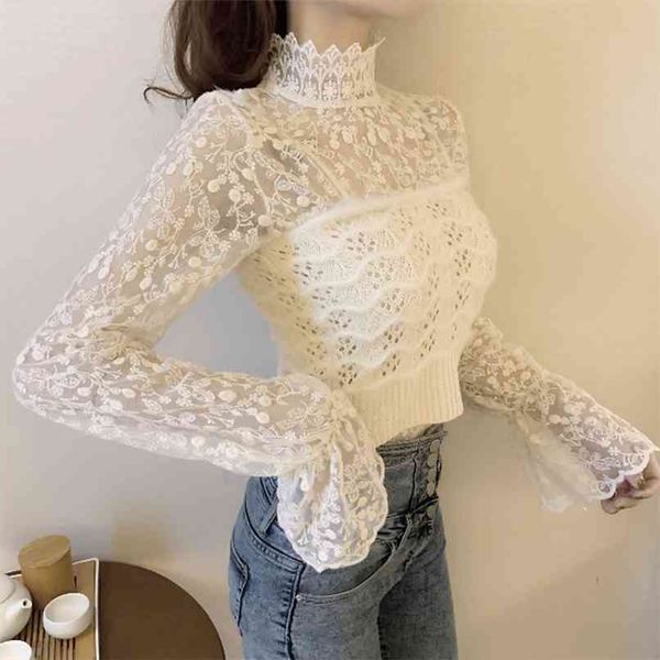 spring korean style horn long-sleeved lace shirt temperament slim half-high collar inner bottoming women 210529, White
spring korean style horn long-sleeved lace shirt temperament slim half-high collar inner bottoming women 210529, White