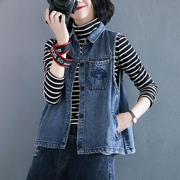 women's vests women casual denim arrival 2021 autumn korean style streetwear vintage embroidery loose female vest jackets s2266, Black;white
women's vests women casual denim arrival 2021 autumn korean style streetwear vintage embroidery loose female vest jackets s2266, Black;white