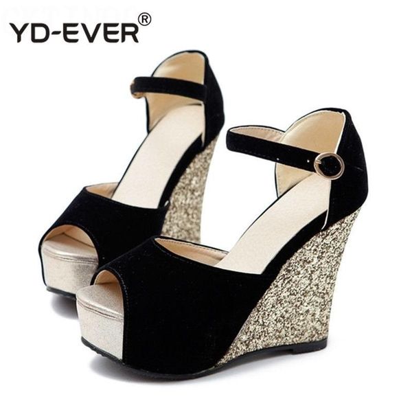 dress shoes summer shoe women wedges sandals high heels open toe scrub paillette wedding bridal female, Black 
dress shoes summer shoe women wedges sandals high heels open toe scrub paillette wedding bridal female, Black