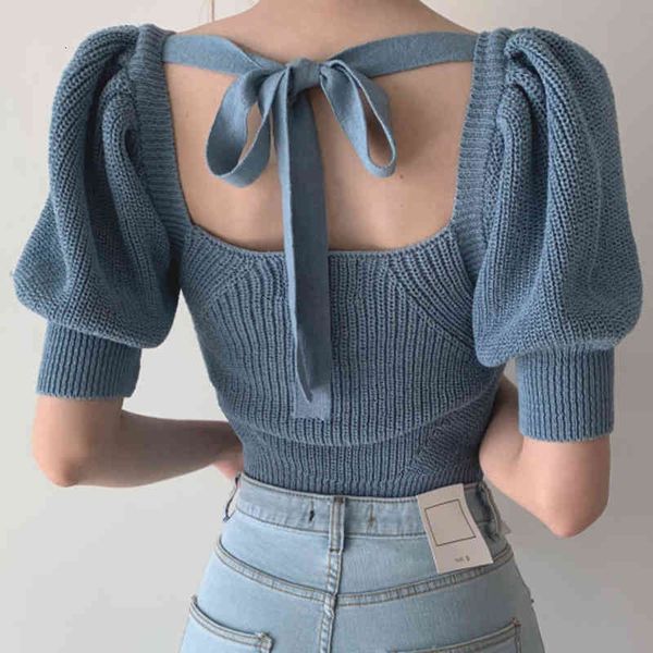 pant backless lace up knitted t shirts female korean chic square collar puff sleeve women crop summer casual slim tees ha13, White
pant backless lace up knitted t shirts female korean chic square collar puff sleeve women crop summer casual slim tees ha13, White