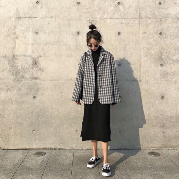 women's jackets coats chic plaid blazer spring and autumn net red design c7lq, Black;brown
women's jackets coats chic plaid blazer spring and autumn net red design c7lq, Black;brown