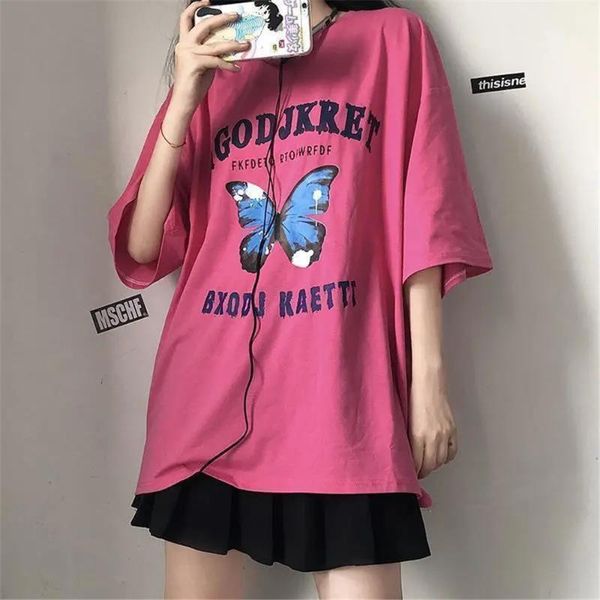 women's t-shirt butterfly print women t shirt for girl fashion red oversize funny cotton japan harajuku summer gothic, White 
women's t-shirt butterfly print women t shirt for girl fashion red oversize funny cotton japan harajuku summer gothic, White