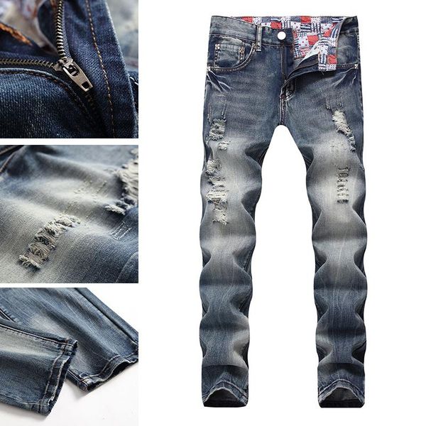 men's jeans thin section korean version trend wild pedicure tide brand ripped men summer, Blue
men's jeans thin section korean version trend wild pedicure tide brand ripped men summer, Blue