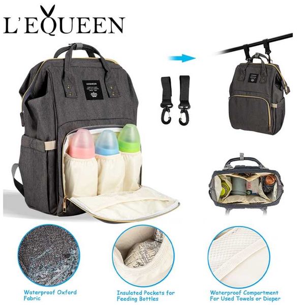 

lequeen fashion mummy maternity nappy bag brand large capacity baby travel backpack designer nursing for care 211215