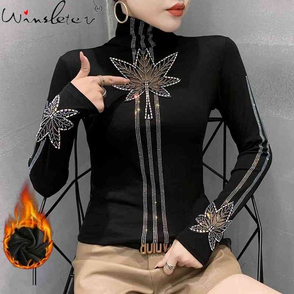 women's t-shirt fall winter korean style t-shirt chic patchwork transparent leaf dimonds women with fleece cotton slim t, White
women's t-shirt fall winter korean style t-shirt chic patchwork transparent leaf dimonds women with fleece cotton slim t, White