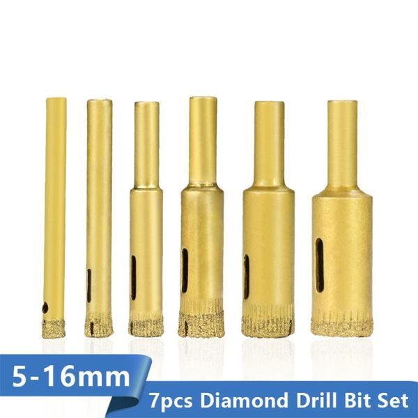Â ti-coated diamond drill bit 7pcs 5/6/8/10/12/14/16mm for glass tile marble granite hole core cutter professional bits
 ti-coated diamond drill bit 7pcs 5/6/8/10/12/14/16mm for glass tile marble granite hole core cutter professional bits