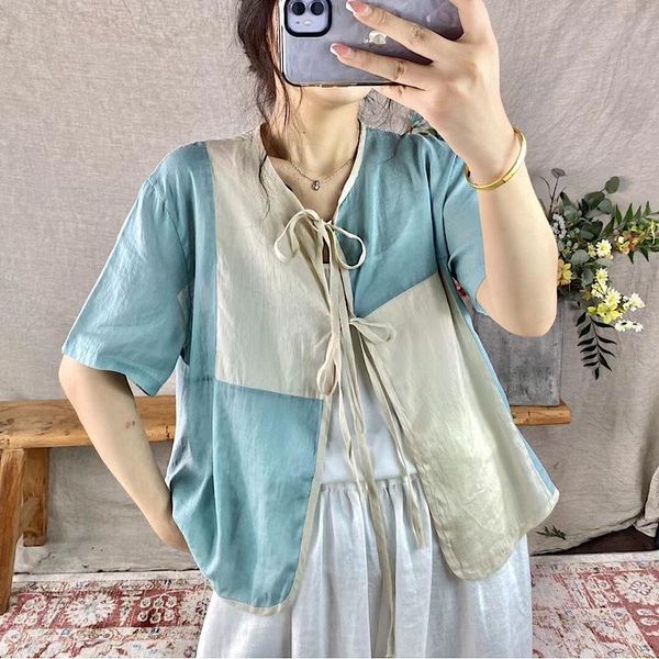 women's blouses & shirts 2021 summer ramie hit color lace-up thin literary fine linen shirt retro short-sleeved, White
women's blouses & shirts 2021 summer ramie hit color lace-up thin literary fine linen shirt retro short-sleeved, White