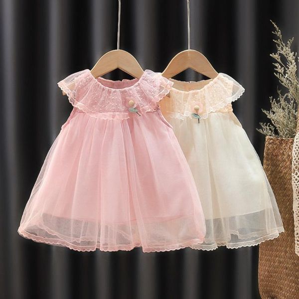 girls kids princess sweet mesh dress summer sleeveless lace children baby infants birthday party dresses vestidos s12590 girl's, Red;yellow