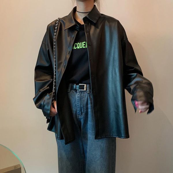 women's fur & faux women oversized pu leather blouses 2021 spring autumn black basic coat turn-down collar motor biker jacket
women's fur & faux women oversized pu leather blouses 2021 spring autumn black basic coat turn-down collar motor biker jacket