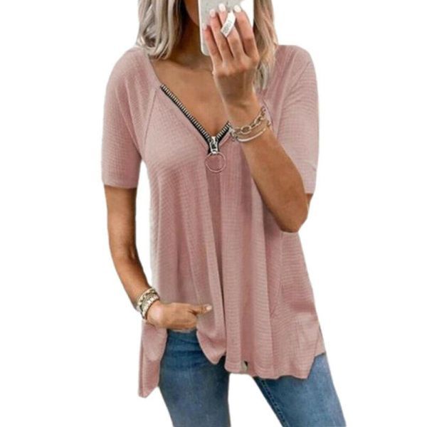 women's t-shirt summer women ladies v neck short sleeve tee causal zipped plain outwears uk, White
women's t-shirt summer women ladies v neck short sleeve tee causal zipped plain outwears uk, White