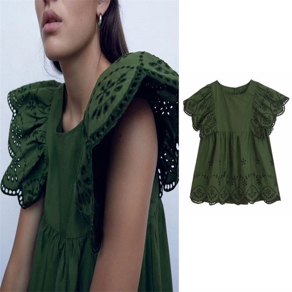 women embroidered eyelet za blouse vintage openwork embroidery o-neck short ruffle sleeeve female summer shirts 210730, White
women embroidered eyelet za blouse vintage openwork embroidery o-neck short ruffle sleeeve female summer shirts 210730, White
