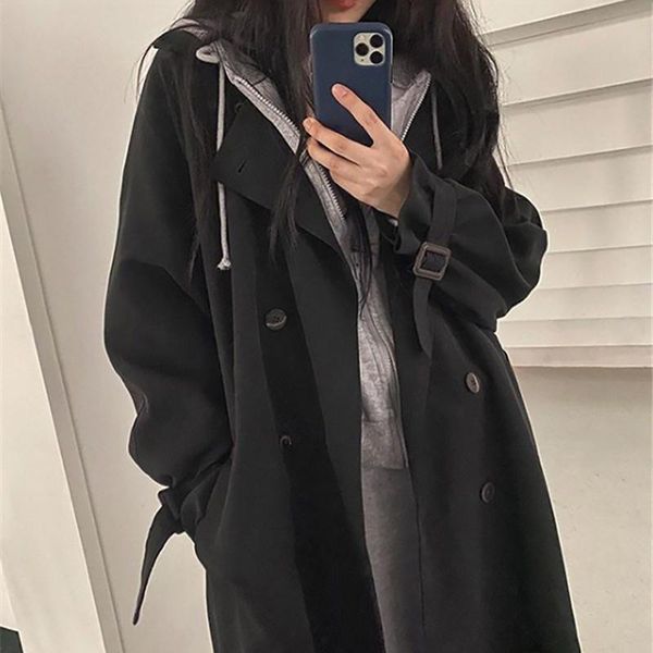 women's trench coats windbreaker women 2021 early spring korean loose medium long small temperament frock coat, Tan;black
women's trench coats windbreaker women 2021 early spring korean loose medium long small temperament frock coat, Tan;black