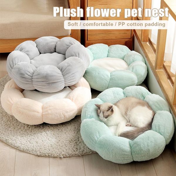 winter pet bed plush round flower shaped dog cat warm sleeping cushion pad bjstore kennels & pens