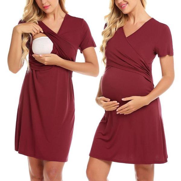 maternity dresses women's short sleeve v-neck nursing breastfeeding sleepwear dress, White
maternity dresses women's short sleeve v-neck nursing breastfeeding sleepwear dress, White