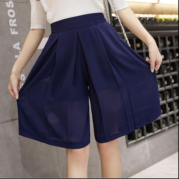 women short summer chiffon pants loose black blue wide legged trousers knee length elastic waist fashion capris, White;black
women short summer chiffon pants loose black blue wide legged trousers knee length elastic waist fashion capris, White;black