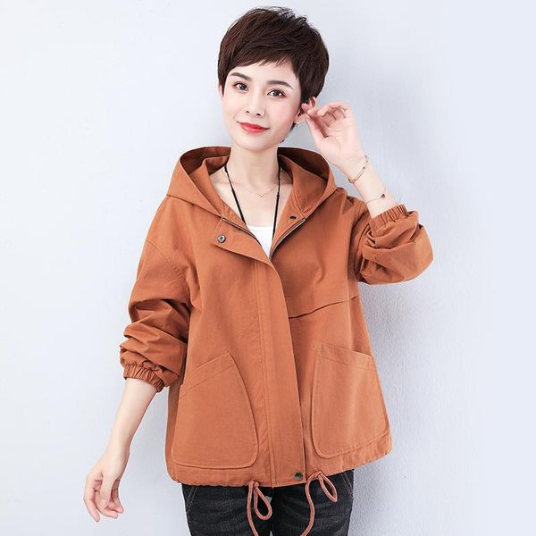 women's jackets 5xl plus size 2021 autumn women jacket casual hooded pocket zipper windbreaker female loose short outerwear with lining, Black;brown
women's jackets 5xl plus size 2021 autumn women jacket casual hooded pocket zipper windbreaker female loose short outerwear with lining, Black;brown