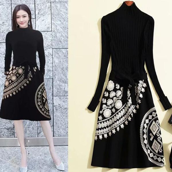 casual dresses autumn winter knit embroidery print women's fashion party office vintage elegant black long sleeve midi dress, Black;gray
casual dresses autumn winter knit embroidery print women's fashion party office vintage elegant black long sleeve midi dress, Black;gray