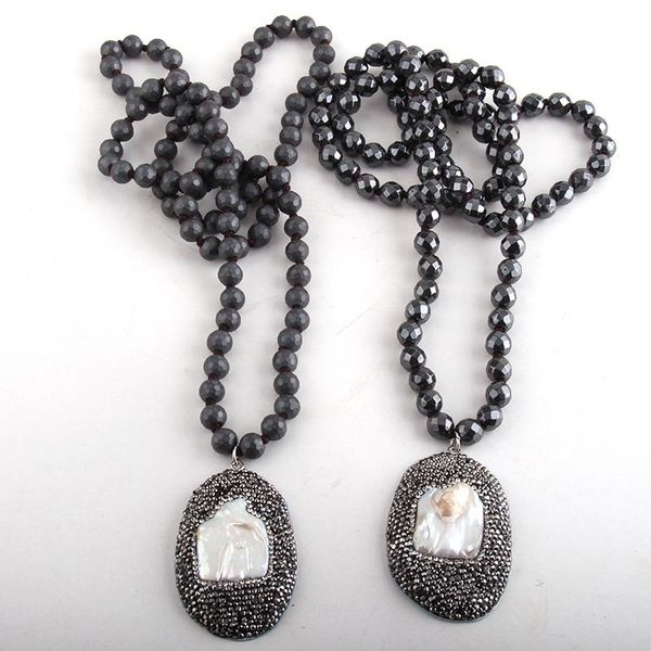 pendant necklaces fashion faceted 8mm hematite stone long knotted handmade crystal paved shell drop women ethnic necklace, Silver
pendant necklaces fashion faceted 8mm hematite stone long knotted handmade crystal paved shell drop women ethnic necklace, Silver