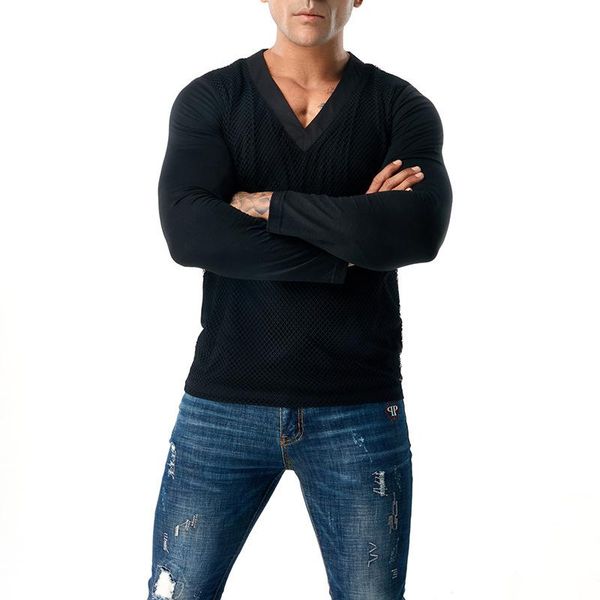 men's t-shirts fashion slim fit long sleeve plain t-shirt casual v neck blouse shirts tee mesh male, White;black
men's t-shirts fashion slim fit long sleeve plain t-shirt casual v neck blouse shirts tee mesh male, White;black