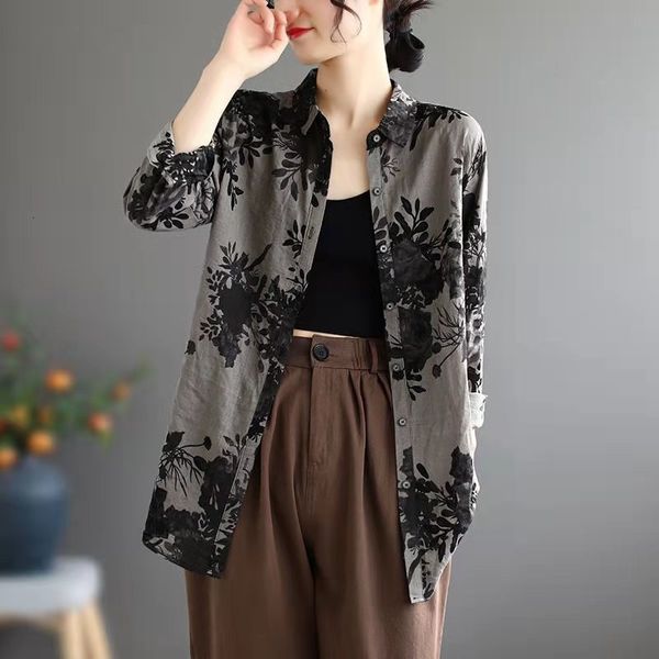 women's blouses & shirts spring/autumn women turn-down collar long sleeve blouse loose single breasted vintga print cotton linen c qs6v, White
women's blouses & shirts spring/autumn women turn-down collar long sleeve blouse loose single breasted vintga print cotton linen c qs6v, White