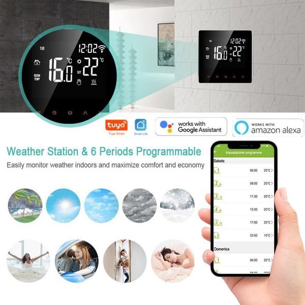 smart home control water/electric floor heating wifi thermostat temperature controller tuya smartlife app water/gas boiler lcd display alexa
smart home control water/electric floor heating wifi thermostat temperature controller tuya smartlife app water/gas boiler lcd display alexa