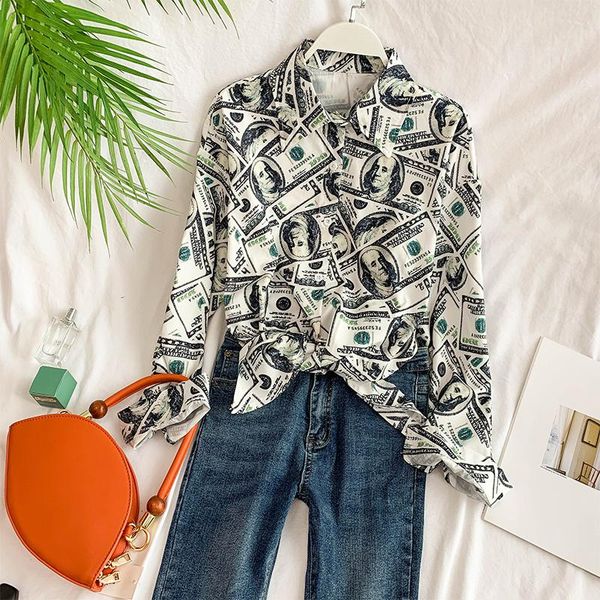 women's blouses & shirts 2021 fashion blouse shirt retro dollar pattern stand collar long sleeve loose lazy top, White
women's blouses & shirts 2021 fashion blouse shirt retro dollar pattern stand collar long sleeve loose lazy top, White