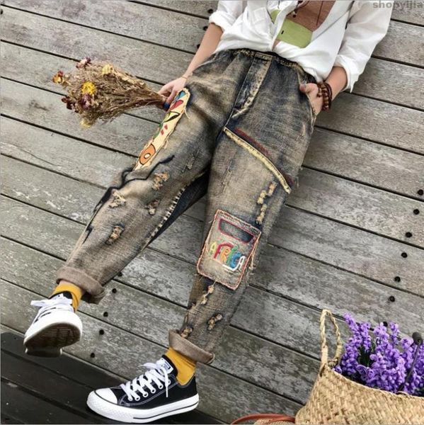 women's jeans fashion zipper elastic waist hole cowboy womens wash embroidery ripped denim trousers harem pants spring, Blue
women's jeans fashion zipper elastic waist hole cowboy womens wash embroidery ripped denim trousers harem pants spring, Blue