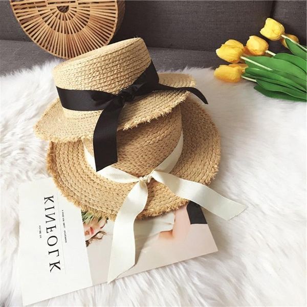 wide brim hats handmade women summer sun hat beach raffia panama straw cap big black white bow ribbon temperament flat uv cut 2021, Blue;gray
wide brim hats handmade women summer sun hat beach raffia panama straw cap big black white bow ribbon temperament flat uv cut 2021, Blue;gray
