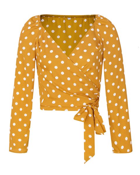 women long puff sleeve v-neck polka dot ruched blouse shirt with belt wave, White
women long puff sleeve v-neck polka dot ruched blouse shirt with belt wave, White