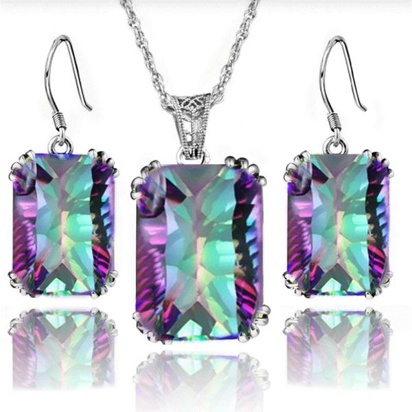 earrings & necklace fashion colored gemstones simple retro light luxury creative four-claw women's set ornaments, Silver
earrings & necklace fashion colored gemstones simple retro light luxury creative four-claw women's set ornaments, Silver