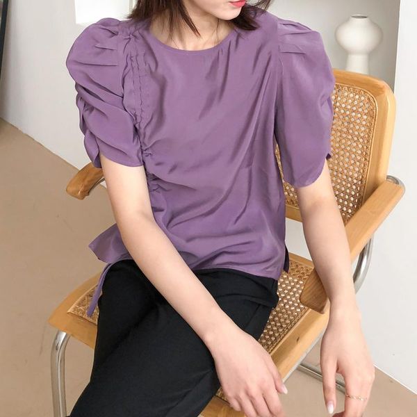 women's t-shirt short sleeved womens soild colour 2021 summer round neck t shirts puff sleeve drawstring pleated shirt ladies fashion, White
women's t-shirt short sleeved womens soild colour 2021 summer round neck t shirts puff sleeve drawstring pleated shirt ladies fashion, White