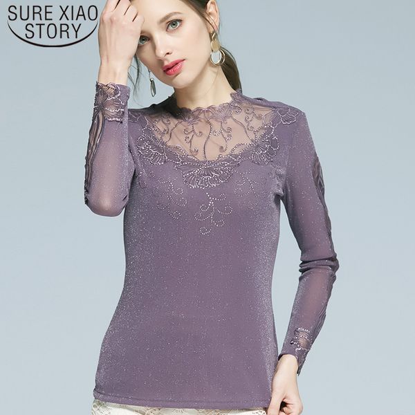 spring autumn half high collar lace bottom shirts women long sleeve hollow solid blouses and plus size 6637 50 210510, White 
spring autumn half high collar lace bottom shirts women long sleeve hollow solid blouses and plus size 6637 50 210510, White